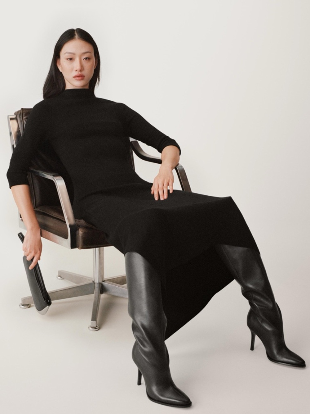 ZARA 50th Womens Asymmetric Knit Dress Black Wool Blend High Collar 2893/085 - Picture 3 of 5